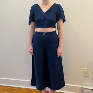 Stylish Navy Women's Wide Leg Pants Set